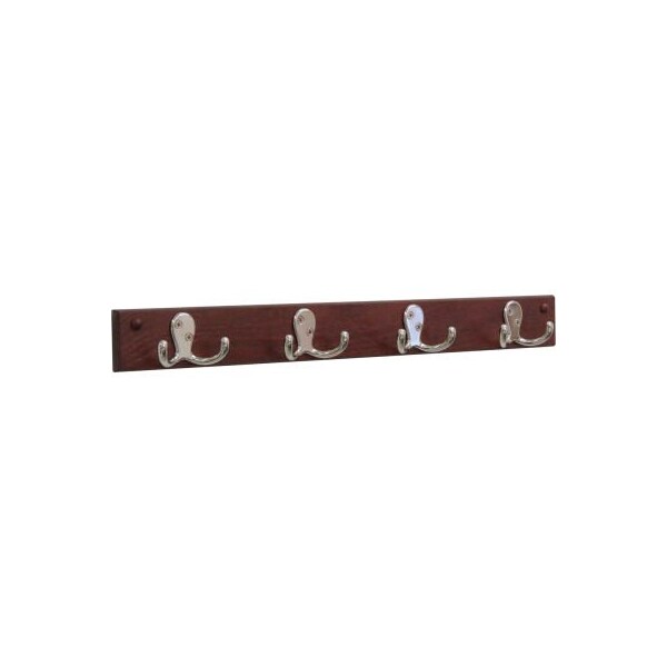 Wooden Mallet Wooden Mallet Wall Mounted Coat Rack, 4 Double Prong Hook Rail, Nickel/Mahogany HSD4NMH - main